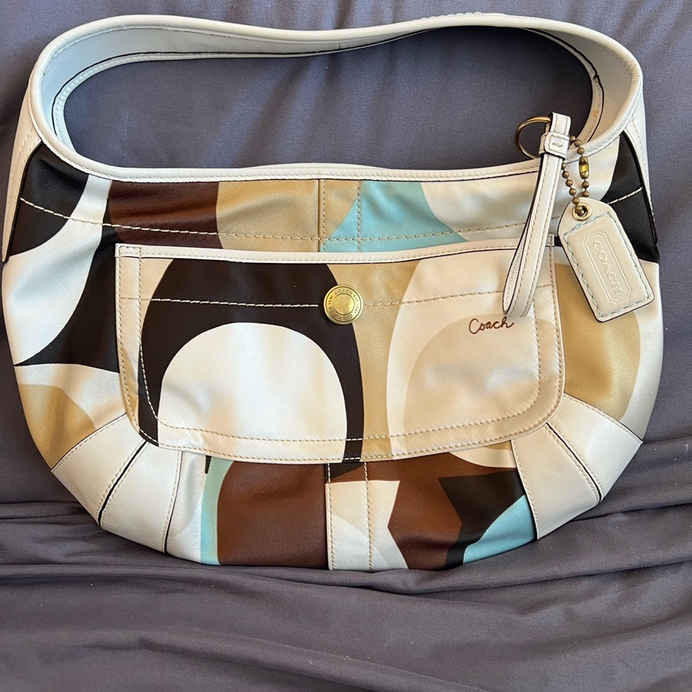 Coach Cream and Brown Patterned Hobo Bag